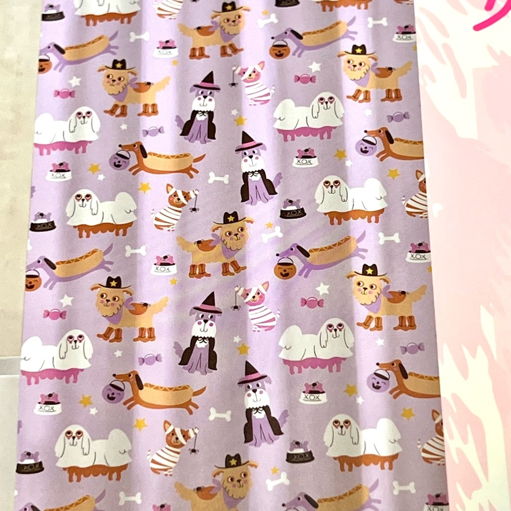Halloween Cute Dogs in Costumes Fabric Shower Curtain with Hooks Pink Purple - Picture 15 of 15
